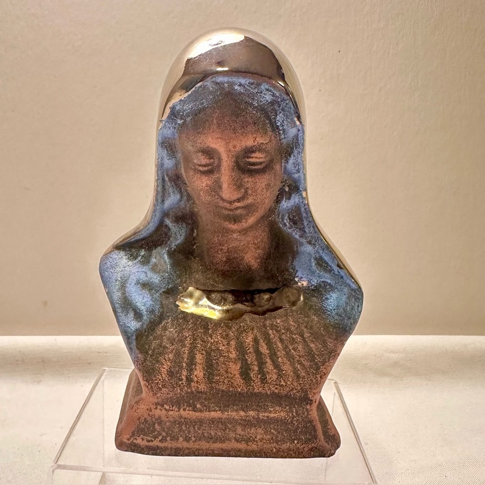 1969 Holland ceramics Virgin Mary Bust Religious Figurine Metallic Drip Glaze